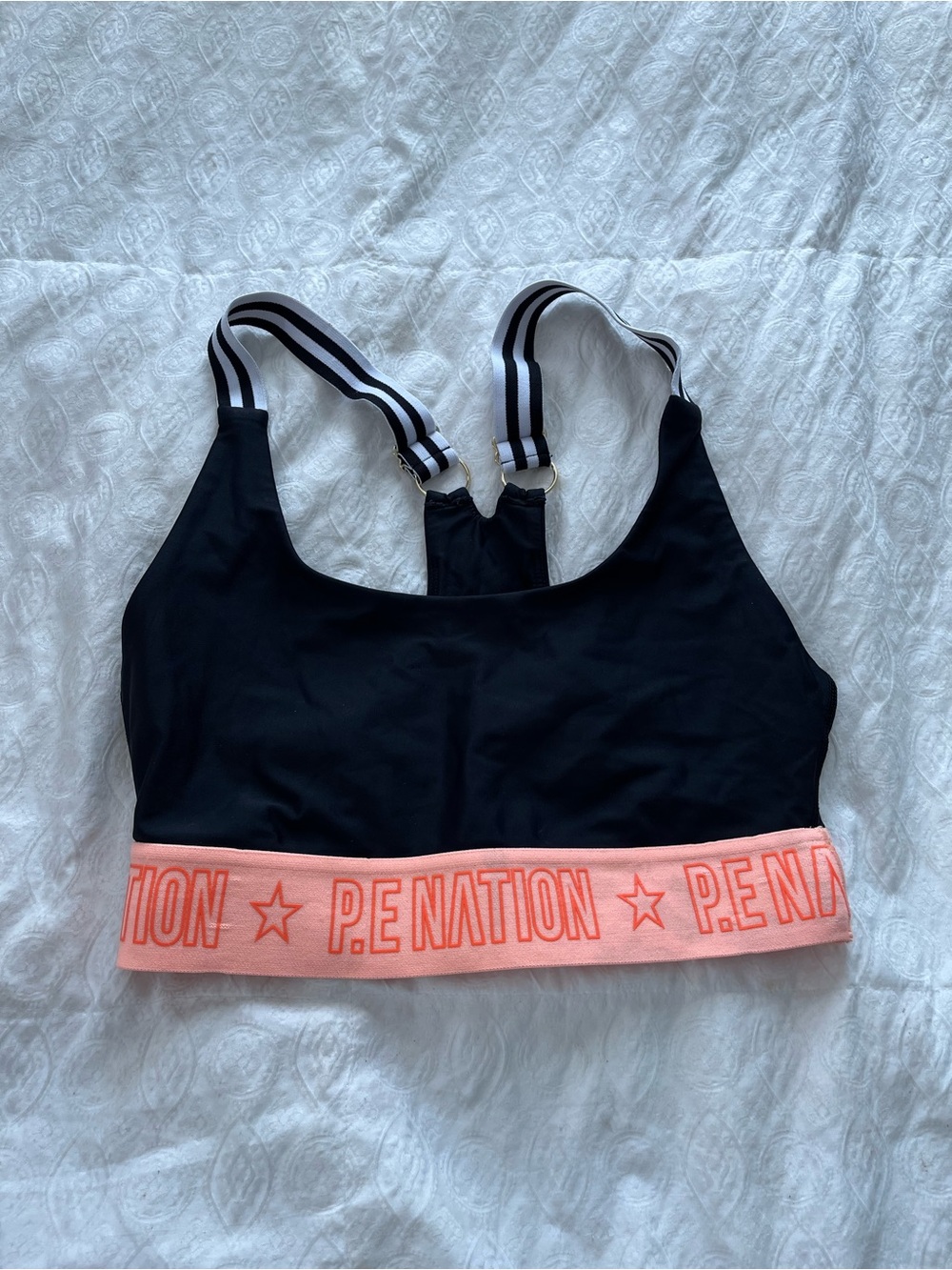 P.E Nation Black Swim BikinTop with Coral Logo Band